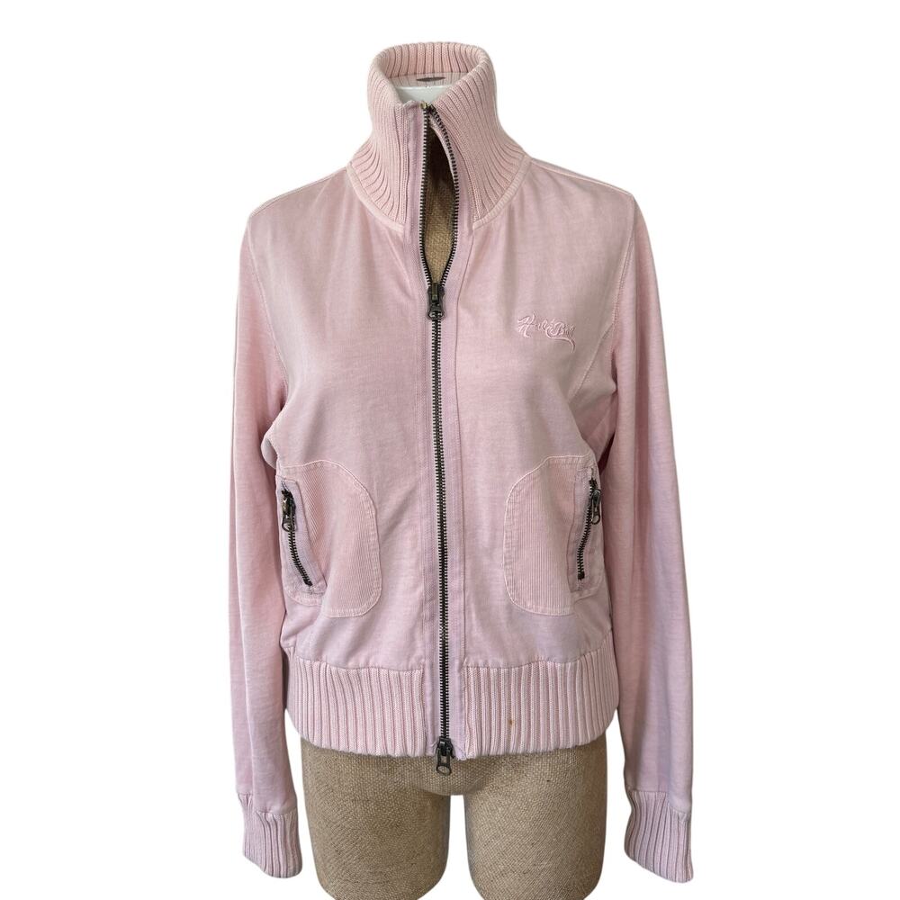 Hale Bob Zip Front Jacket Size XL Pale Pink EUC Corduroy Elbow Patches Luxury